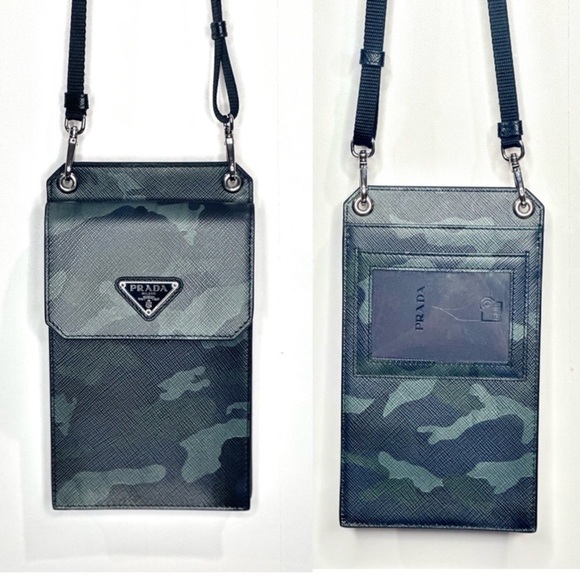 Prada Saffiano Leather Clutch Wristlet Phone Case with Lanyard Camouflage Print - Picture 4 of 15